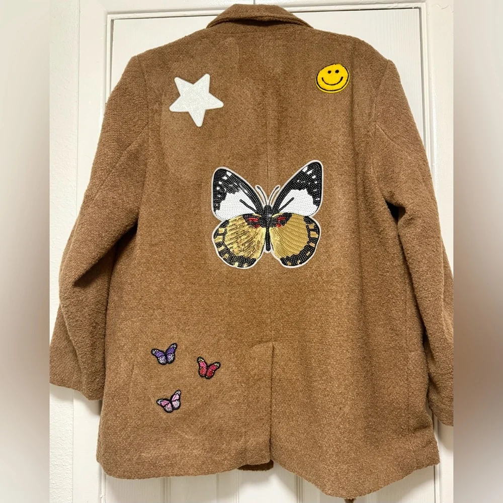 Universal Thread Brown Blazer Upcycled with Butterfly and Star Patches - Picture 5 of 7